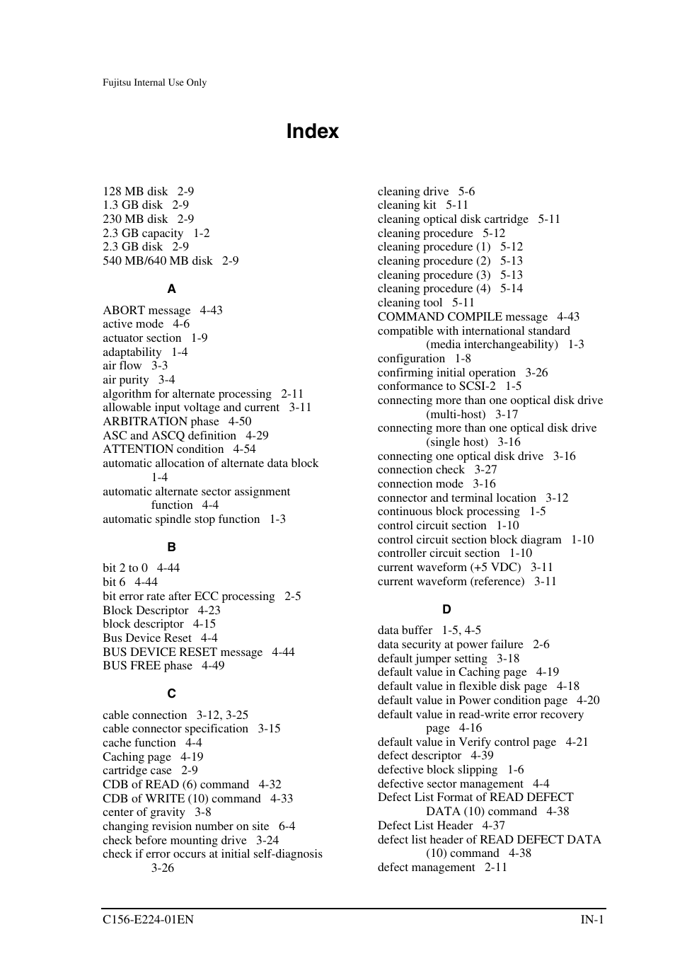 Index | FUJITSU MCJ3230SS User Manual | Page 153 / 161