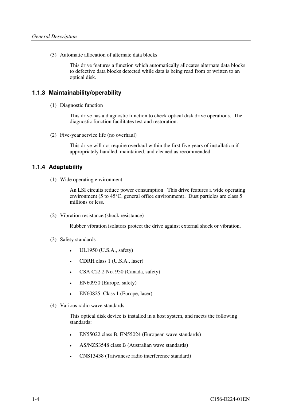 3 maintainability/operability, 4 adaptability | FUJITSU MCJ3230SS User Manual | Page 26 / 161