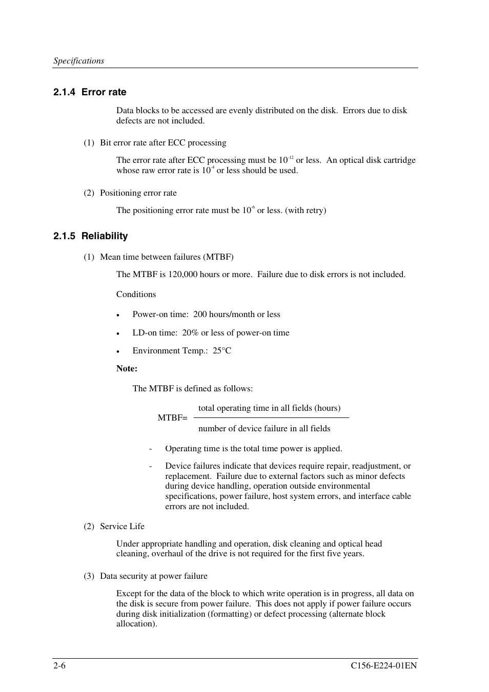 4 error rate, 5 reliability | FUJITSU MCJ3230SS User Manual | Page 40 / 161