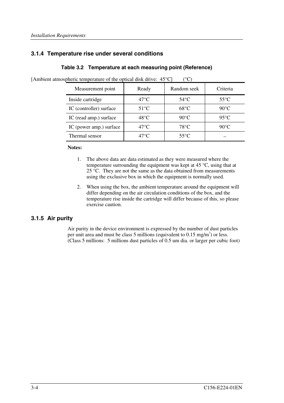 4 temperature rise under several conditions, 5 air purity | FUJITSU MCJ3230SS User Manual | Page 50 / 161