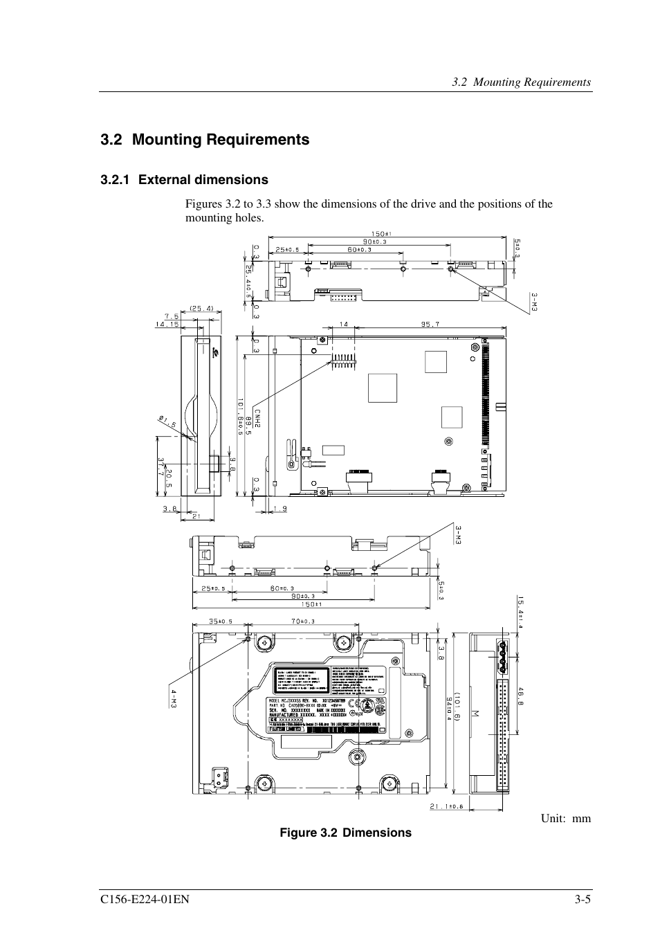 2 mounting requirements, 1 external dimensions | FUJITSU MCJ3230SS User Manual | Page 51 / 161
