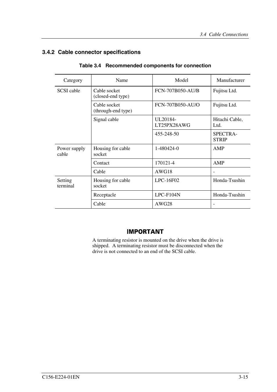 2 cable connector specifications | FUJITSU MCJ3230SS User Manual | Page 61 / 161