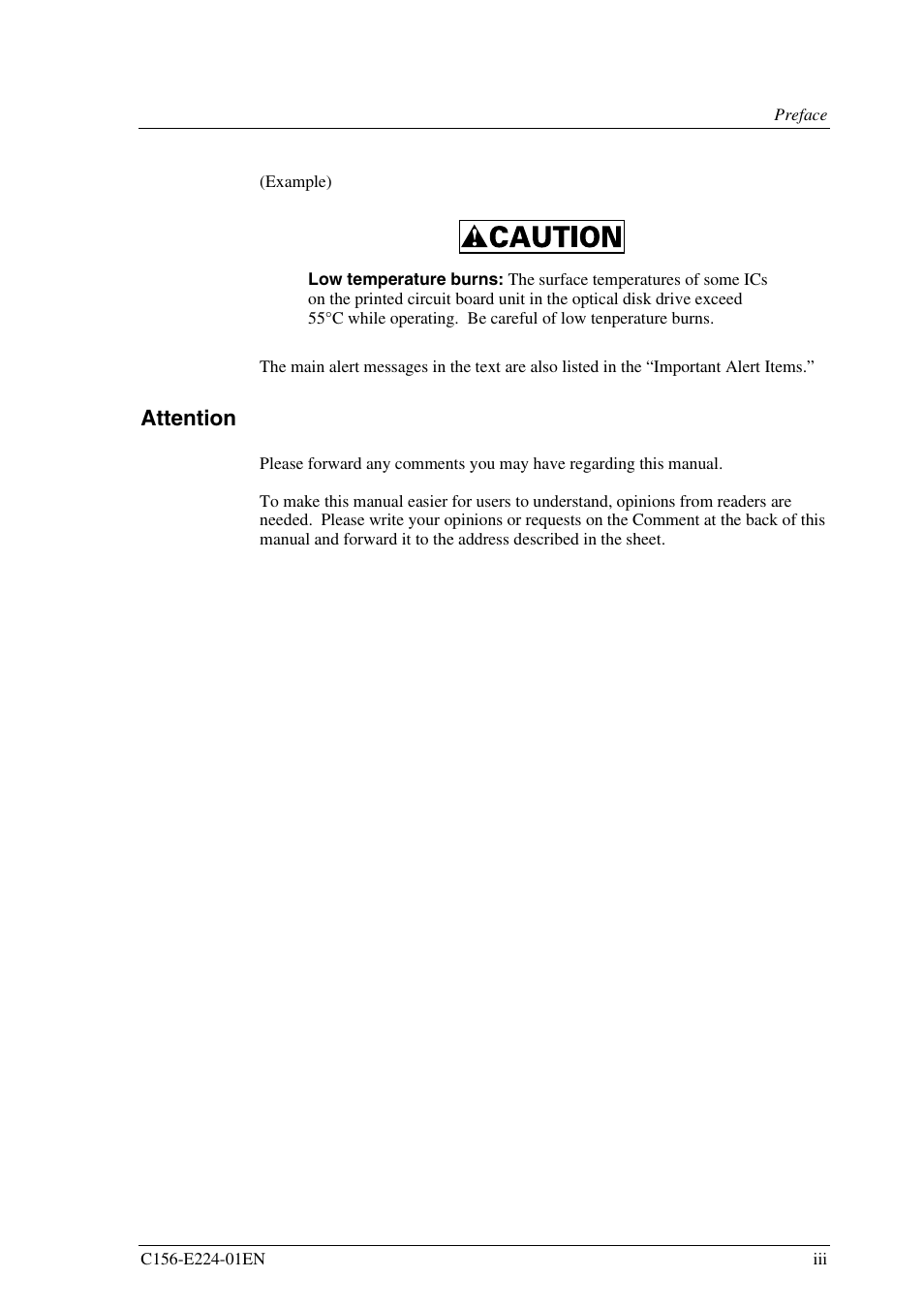 Attention | FUJITSU MCJ3230SS User Manual | Page 7 / 161