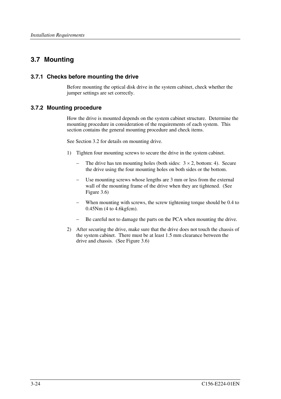 7 mounting, 1 checks before mounting the drive, 2 mounting procedure | FUJITSU MCJ3230SS User Manual | Page 70 / 161