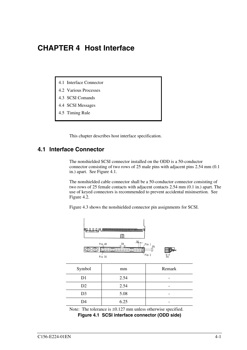 Chapter 4 host interface, 1 interface connector | FUJITSU MCJ3230SS User Manual | Page 75 / 161