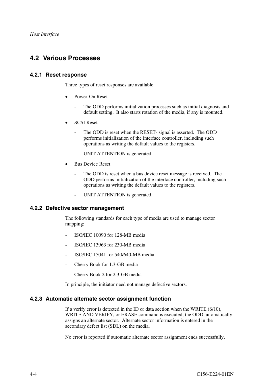 2 various processes, 1 reset response, 2 defective sector management | 3 automatic alternate sector assignment function | FUJITSU MCJ3230SS User Manual | Page 78 / 161