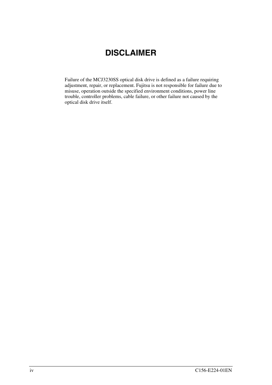 Disclaimer | FUJITSU MCJ3230SS User Manual | Page 8 / 161