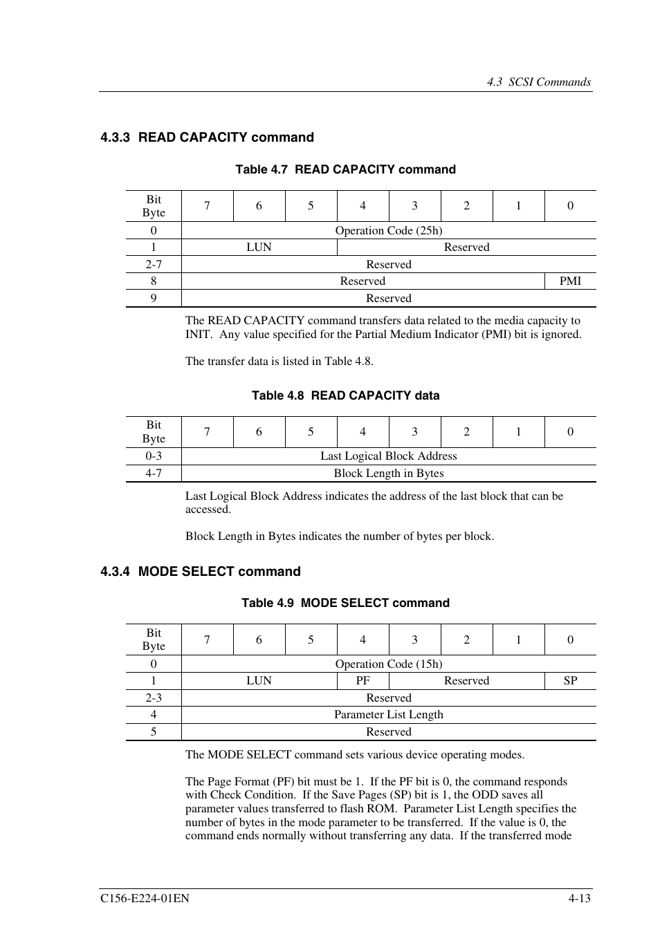 3 read capacity command, 4 mode select command | FUJITSU MCJ3230SS User Manual | Page 87 / 161