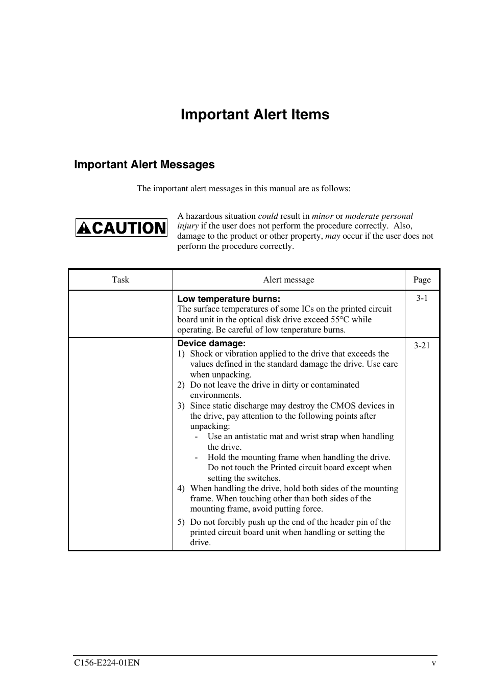 Important alert items, Important alert messages | FUJITSU MCJ3230SS User Manual | Page 9 / 161