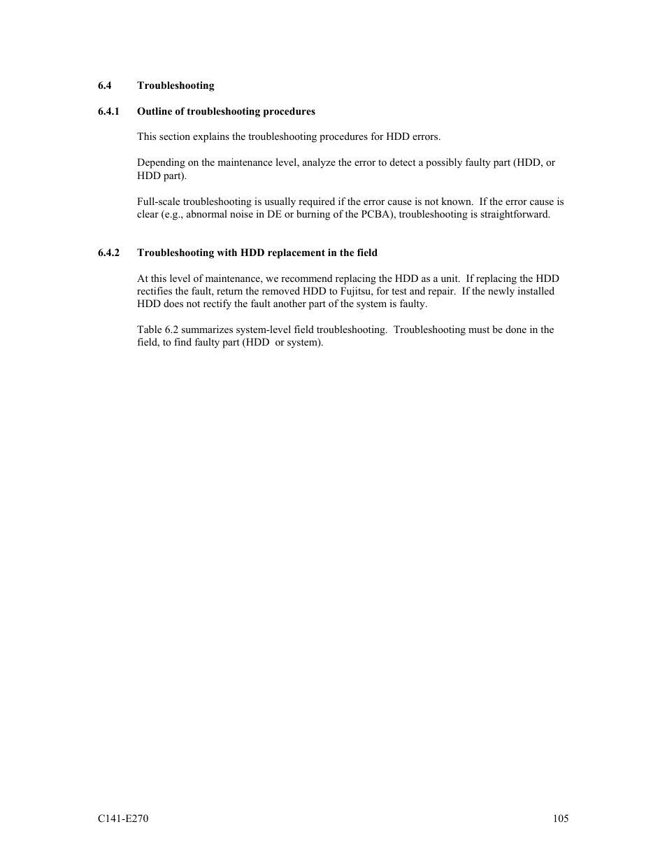 4 troubleshooting, 1 outline of troubleshooting procedures | FUJITSU MBA3073NP User Manual | Page 109 / 138