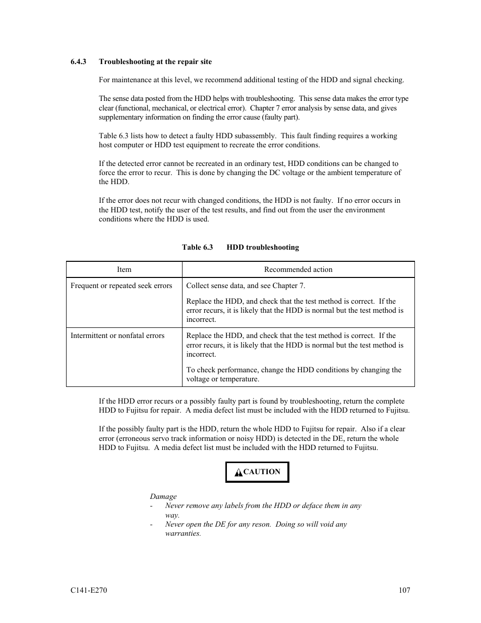 3 troubleshooting at the repair site | FUJITSU MBA3073NP User Manual | Page 111 / 138