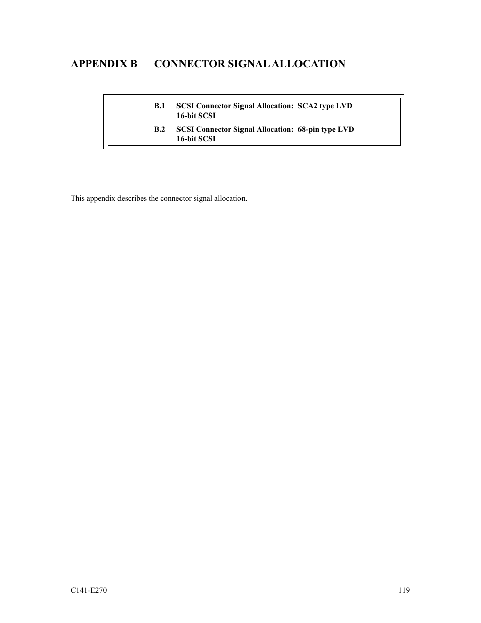 Appendix b connector signal allocation | FUJITSU MBA3073NP User Manual | Page 123 / 138