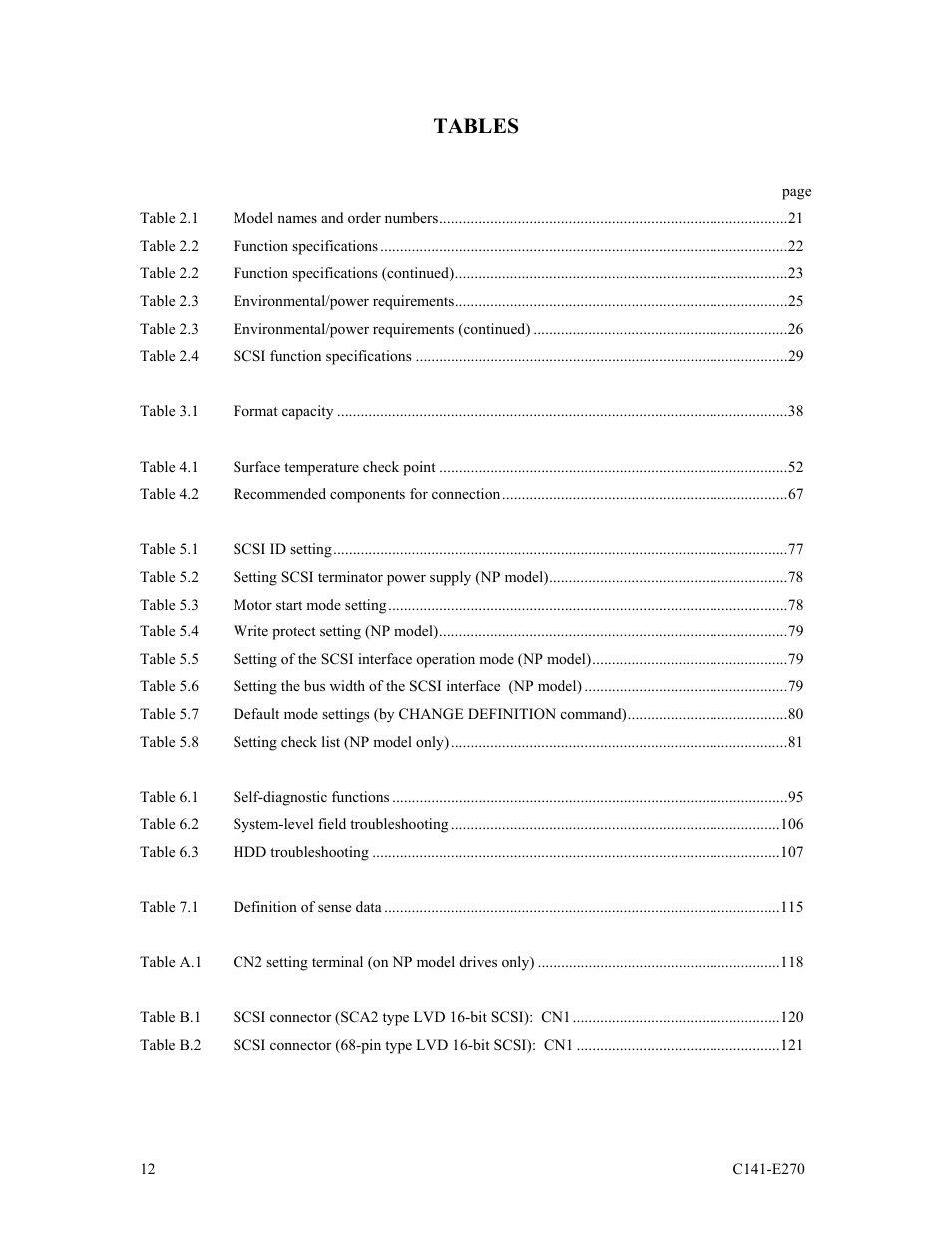 Tables | FUJITSU MBA3073NP User Manual | Page 16 / 138