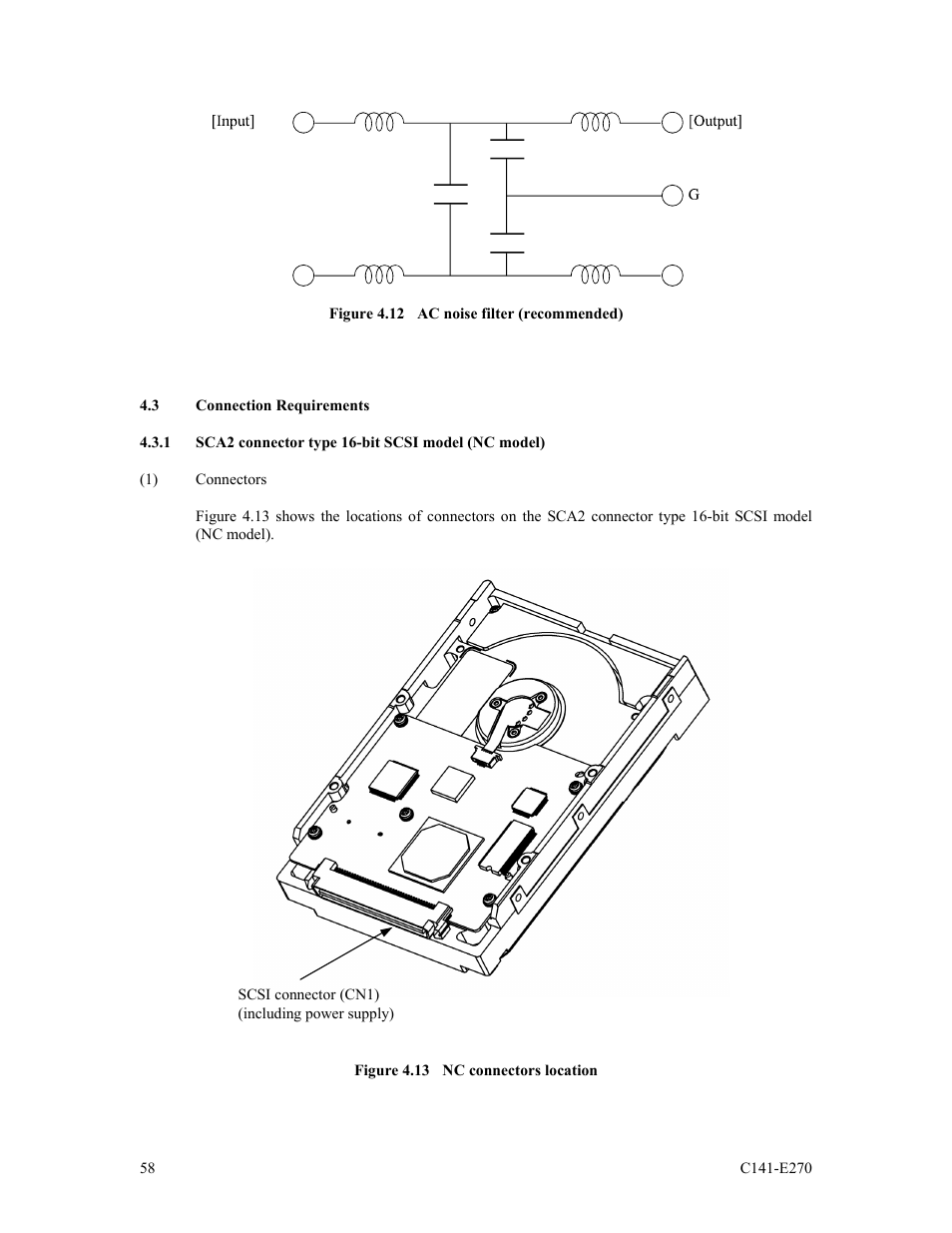 3 connection requirements, 1 sca2 connector type 16-bit scsi model (nc model) | FUJITSU MBA3073NP User Manual | Page 62 / 138