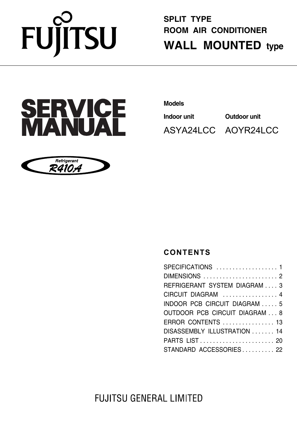 FUJITSU AOYR24LCC User Manual | 24 pages