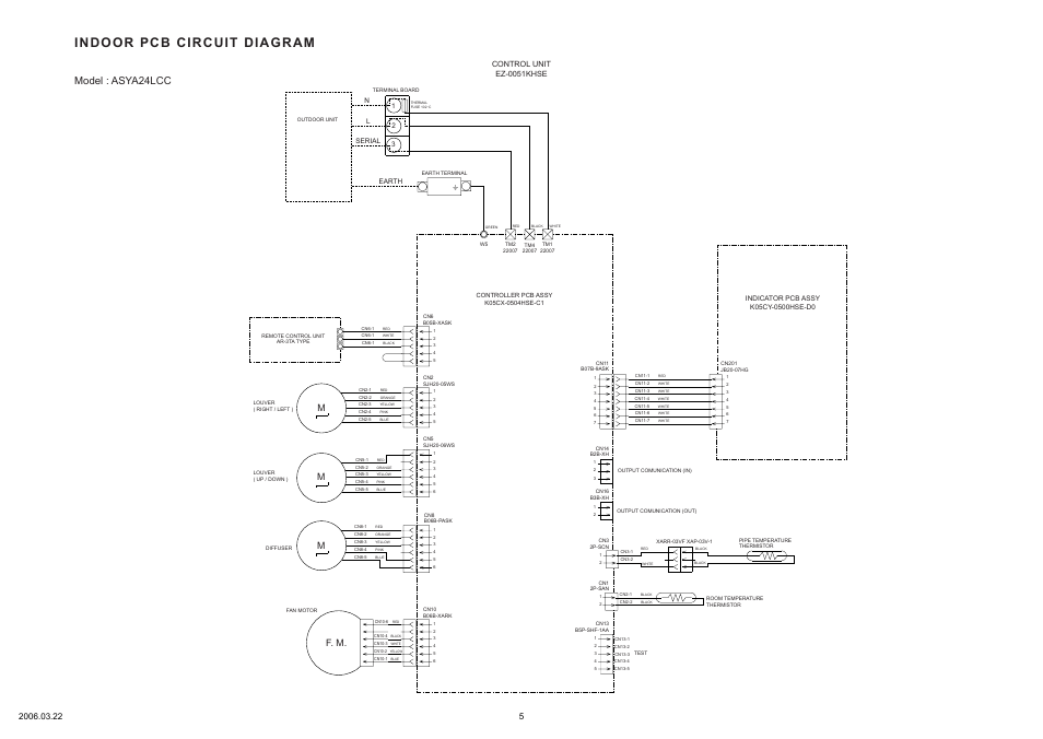 Indoor pcb circuit diagram, Model : asya24lcc, Mf. m | Control unit ez-0051khse | FUJITSU AOYR24LCC User Manual | Page 6 / 24