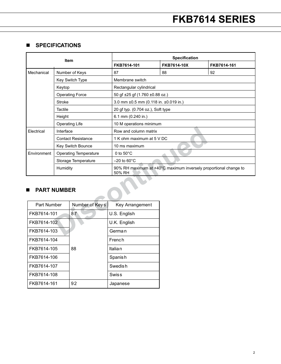 Discontinued, Fkb7614 series | FUJITSU FKB7614 SERIES User Manual | Page 2 / 4