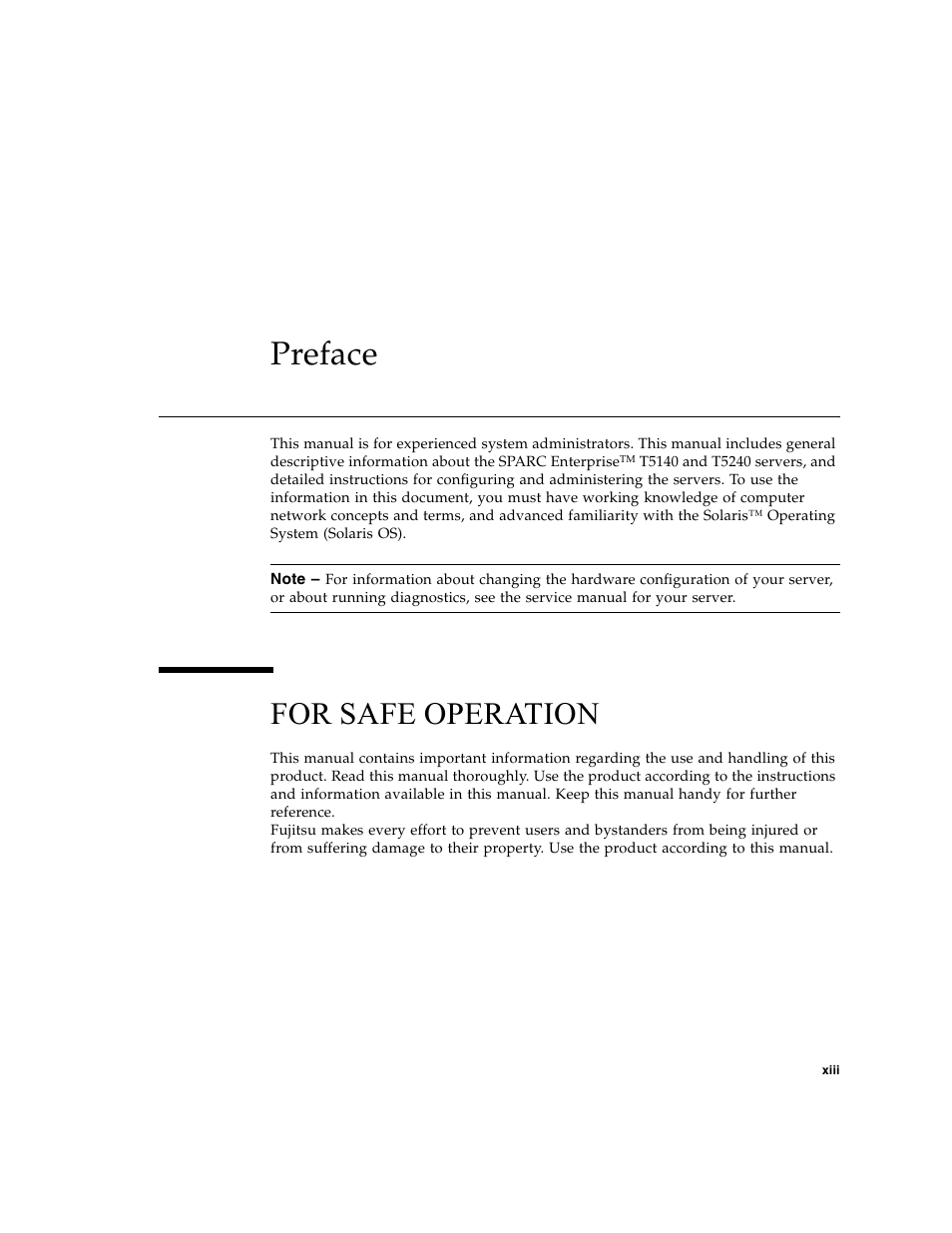 Preface, For safe operation | FUJITSU T5140 User Manual | Page 15 / 102