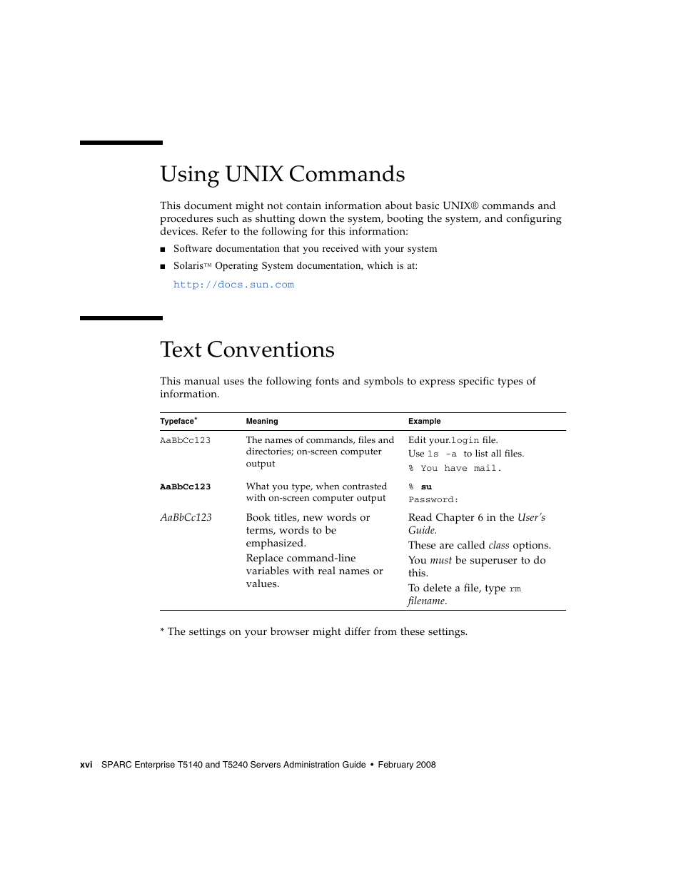 Using unix commands, Text conventions | FUJITSU T5140 User Manual | Page 18 / 102