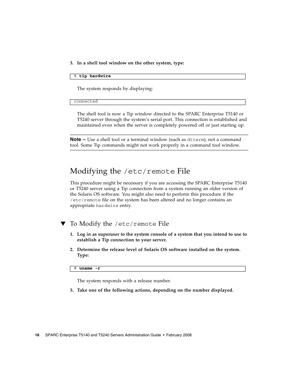 Modifying the /etc/remote file, To modify the /etc/remote file, Modifying the | To modify the /etc/remote | FUJITSU T5140 User Manual | Page 38 / 102