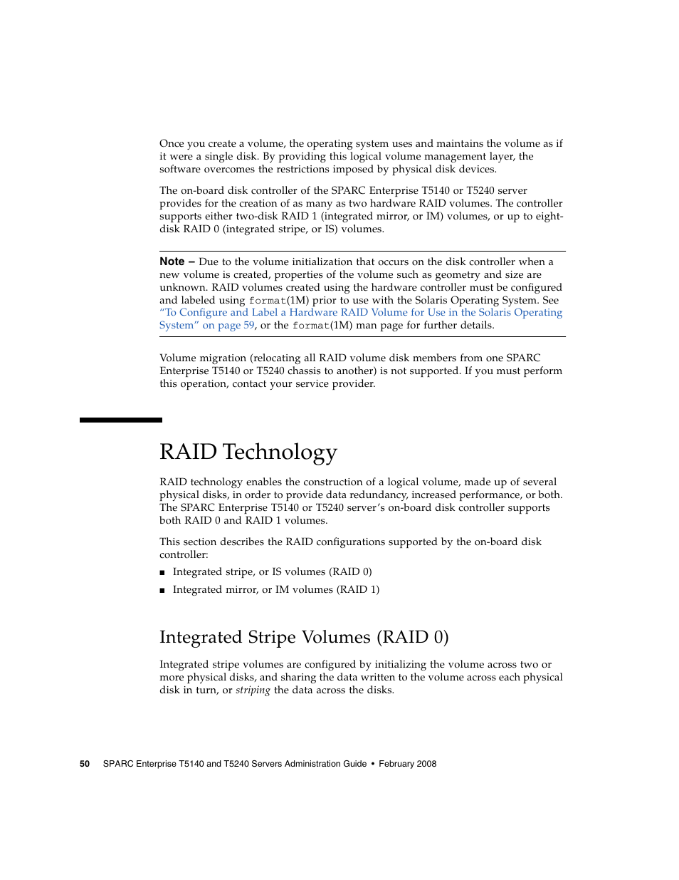 Raid technology, Integrated stripe volumes (raid 0) | FUJITSU T5140 User Manual | Page 72 / 102