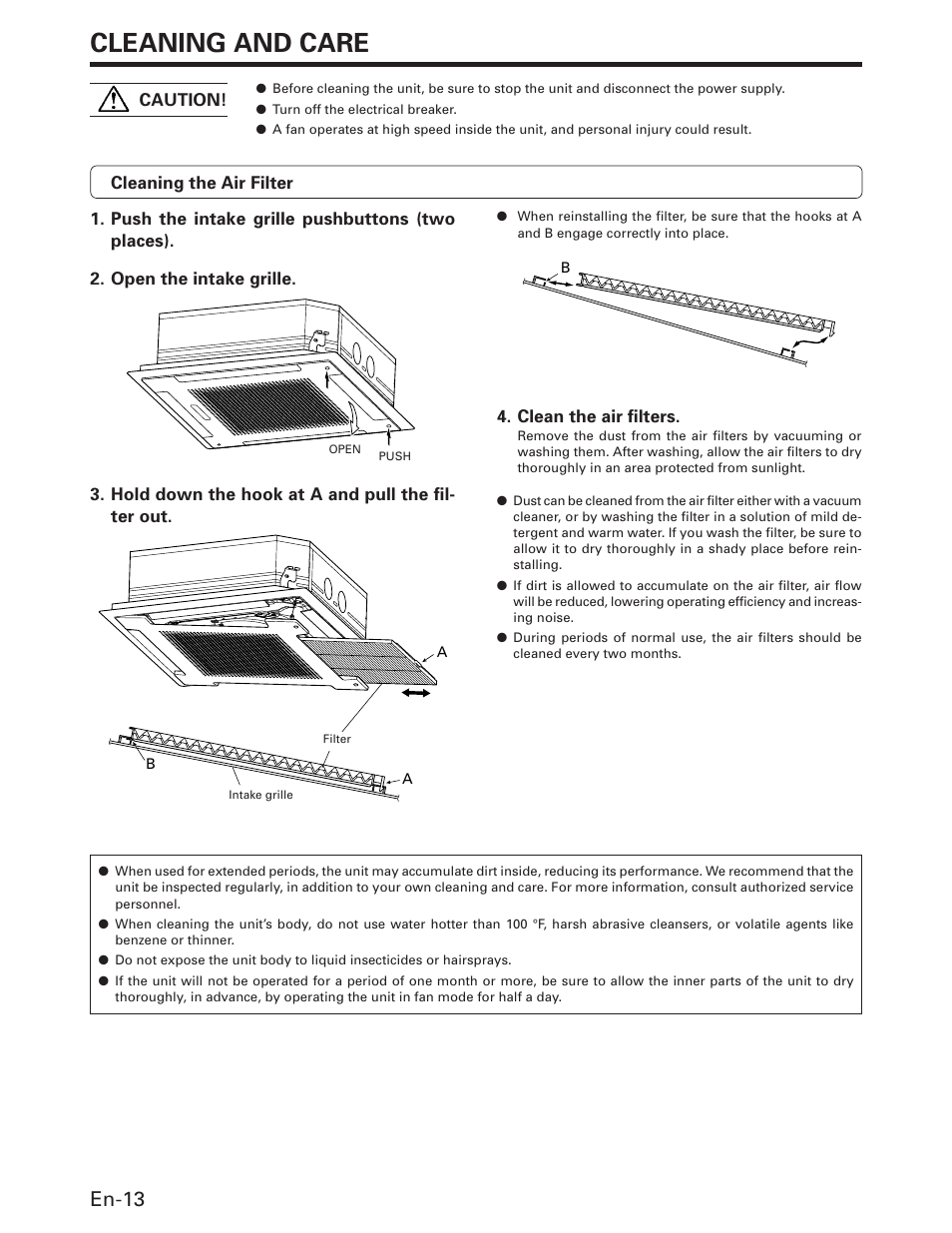 Cleaning and care, En-13 | FUJITSU AOU36RC User Manual | Page 14 / 19