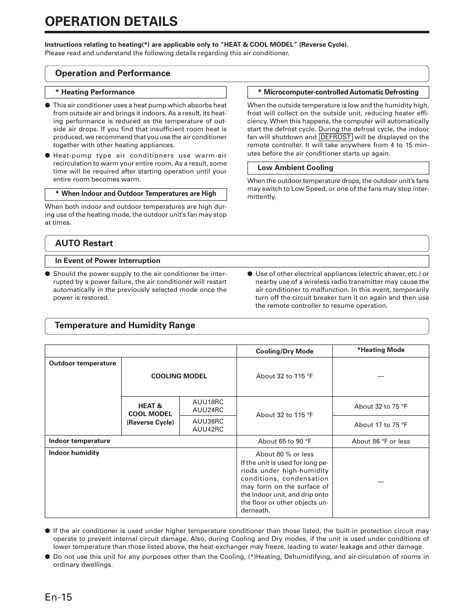 Operation details, En-15 | FUJITSU AOU36RC User Manual | Page 16 / 19