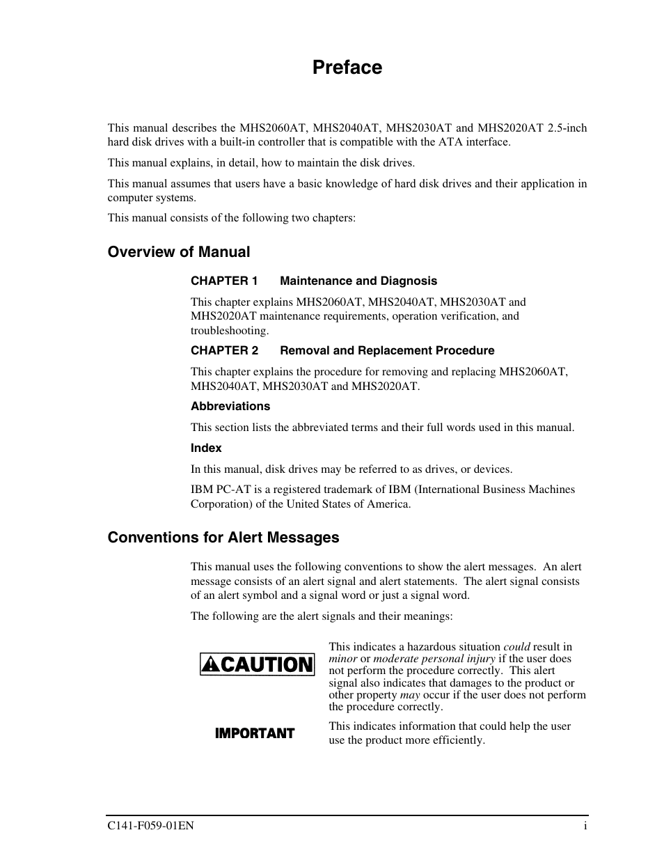 Preface | FUJITSU MHS2040AT User Manual | Page 5 / 40
