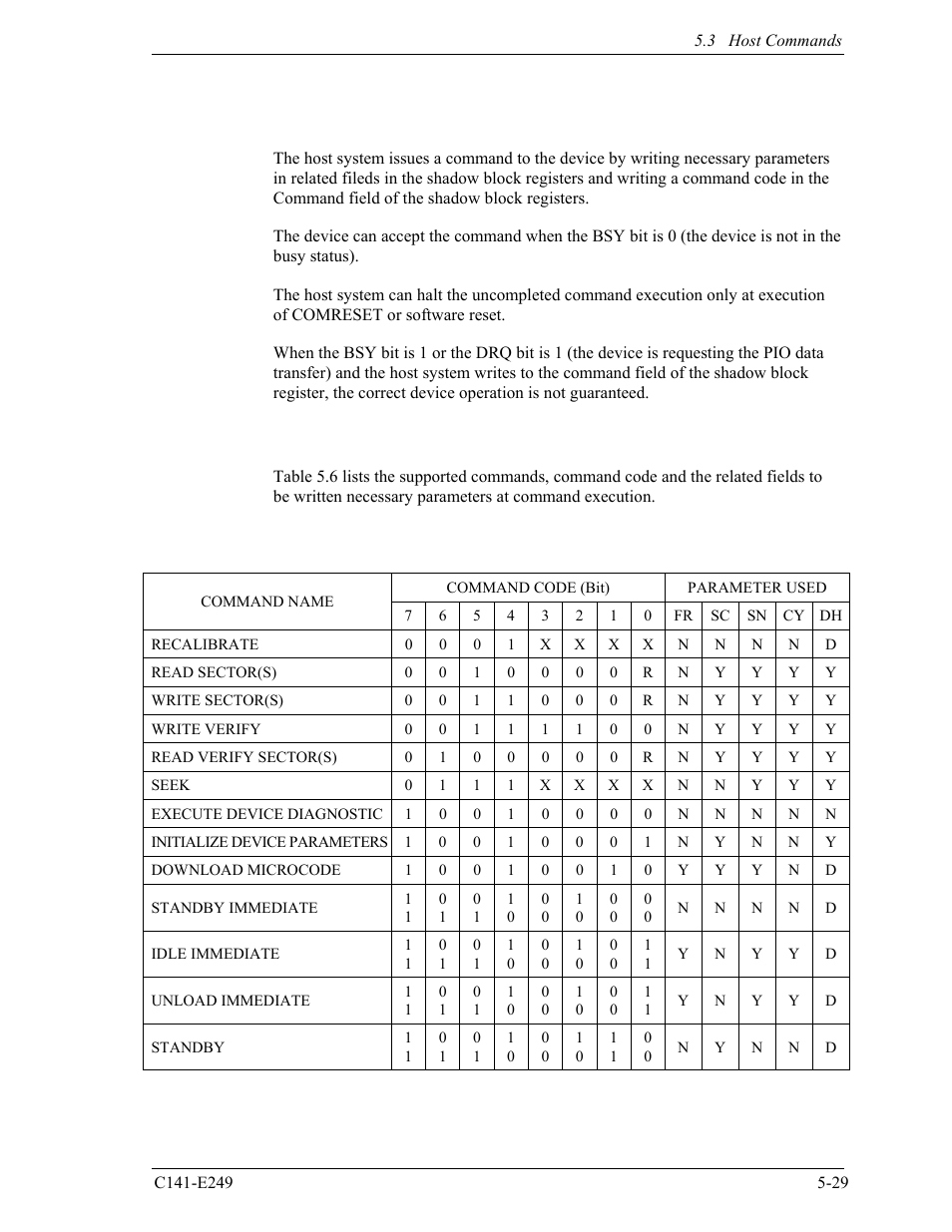 3 host commands, 1 command code and parameters | FUJITSU MHW2120BS User Manual | Page 103 / 296