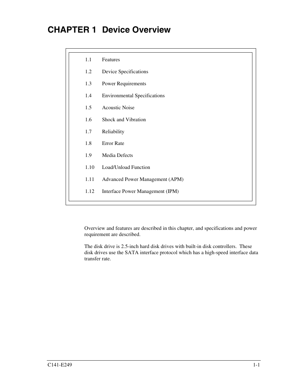 Chapter 1 device overview | FUJITSU MHW2120BS User Manual | Page 23 / 296