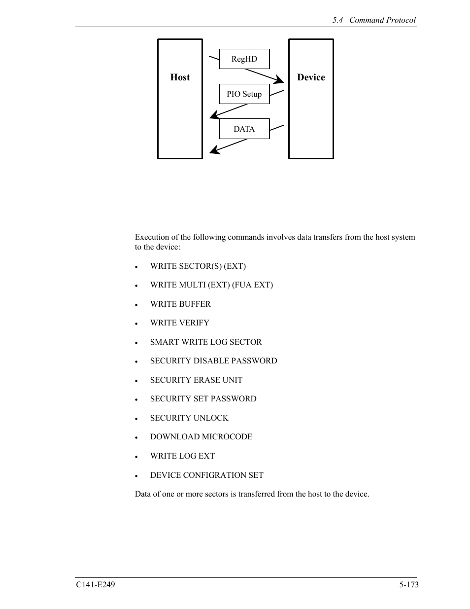 3 pio data-out command protocol, Device, Host | FUJITSU MHW2120BS User Manual | Page 247 / 296