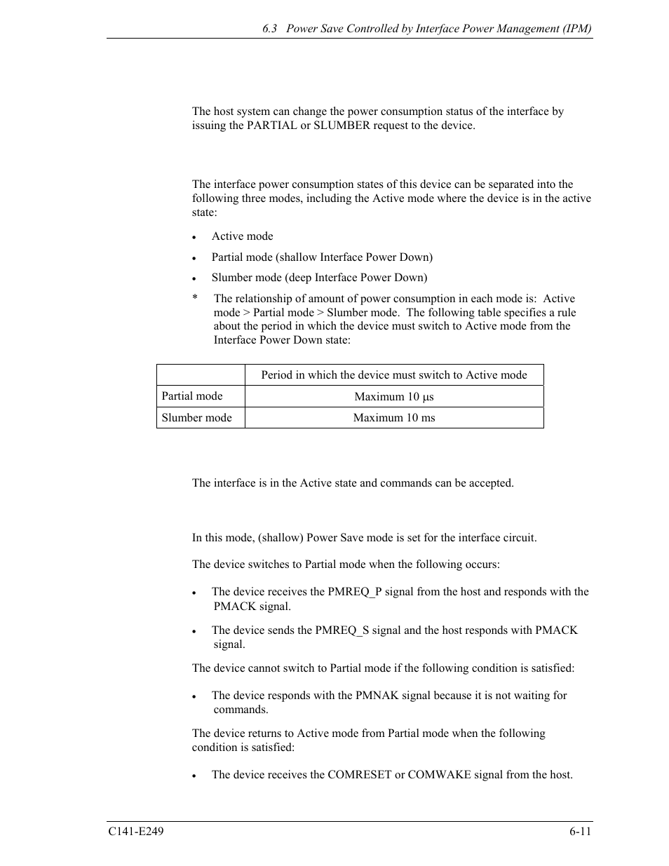 1 power save mode of the interface | FUJITSU MHW2120BS User Manual | Page 267 / 296