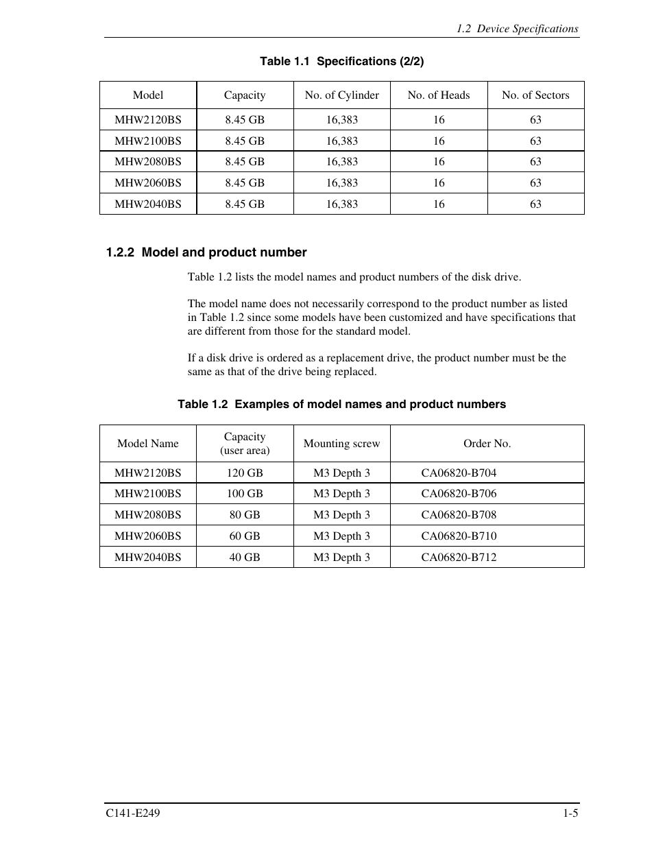 2 model and product number | FUJITSU MHW2120BS User Manual | Page 27 / 296