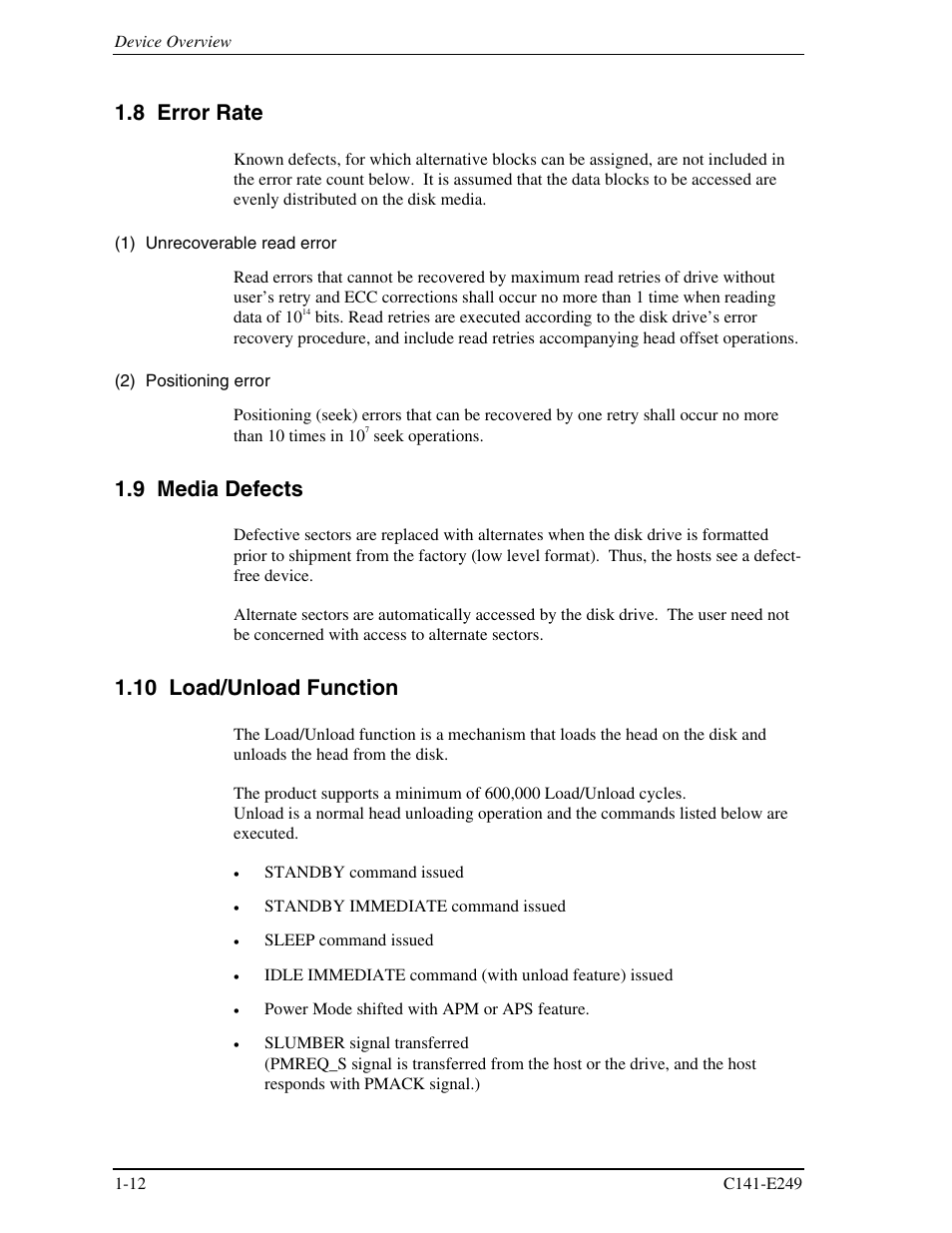 8 error rate, 9 media defects, 10 load/unload function | FUJITSU MHW2120BS User Manual | Page 34 / 296