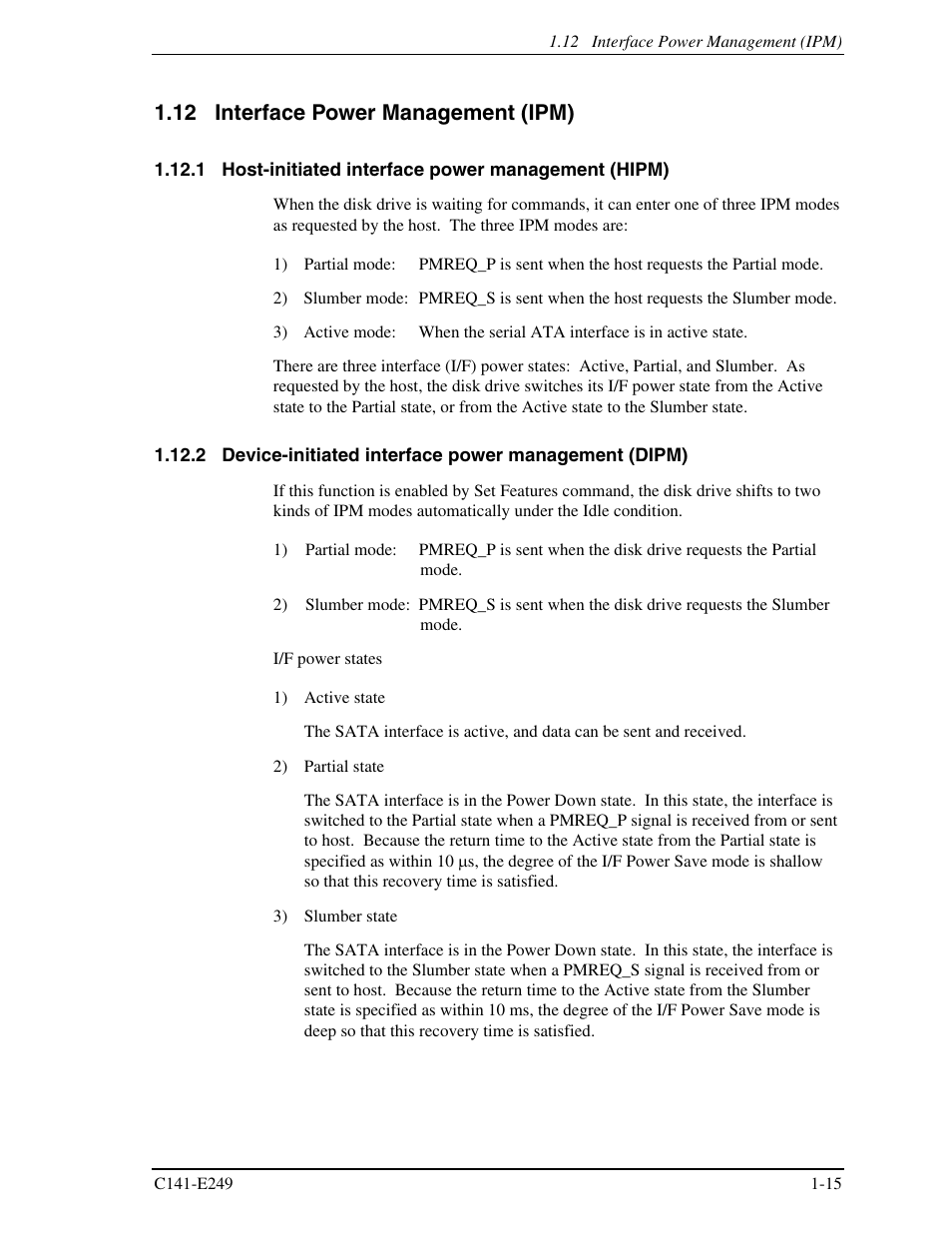 12 interface power management (ipm), 1 host-initiated interface power management (hipm) | FUJITSU MHW2120BS User Manual | Page 37 / 296