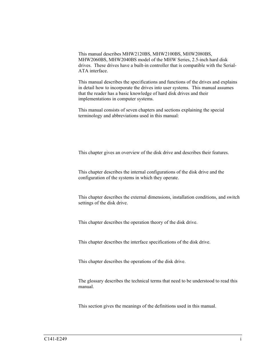 Preface, Overview of manual | FUJITSU MHW2120BS User Manual | Page 5 / 296