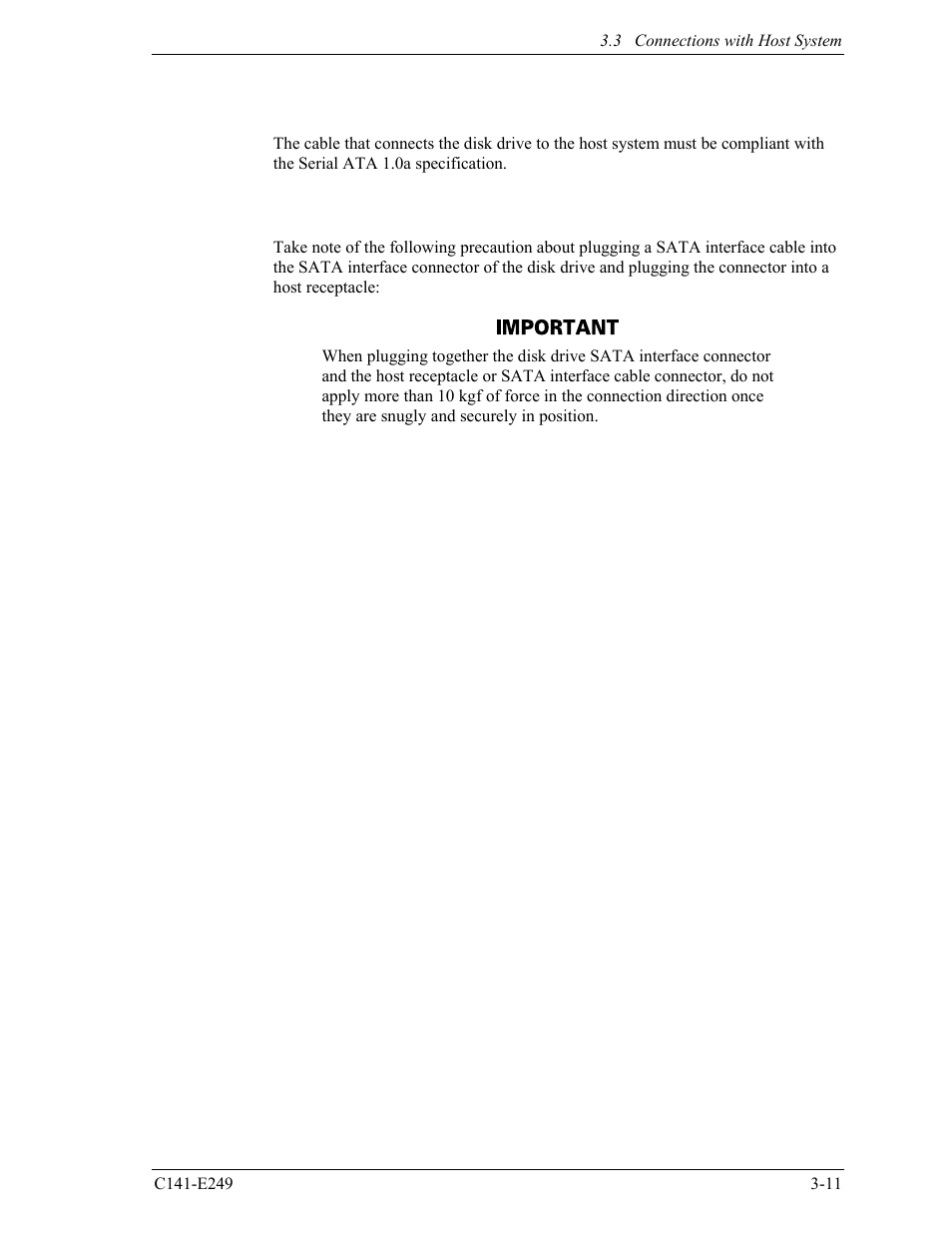 4 sata interface cable connection, 5 note about sata interface cable connection | FUJITSU MHW2120BS User Manual | Page 53 / 296