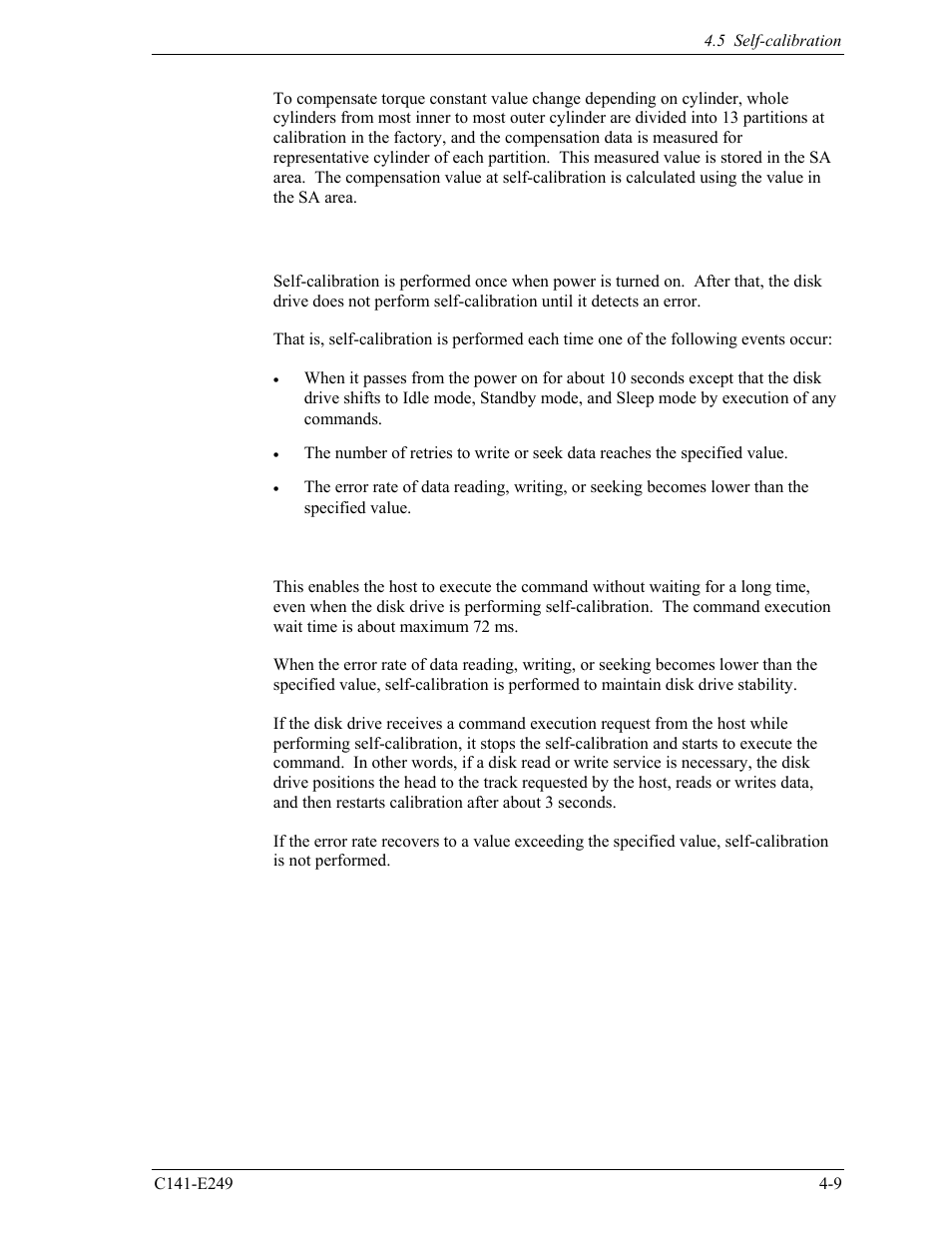 2 execution timing of self-calibration, 3 command processing during self-calibration | FUJITSU MHW2120BS User Manual | Page 63 / 296