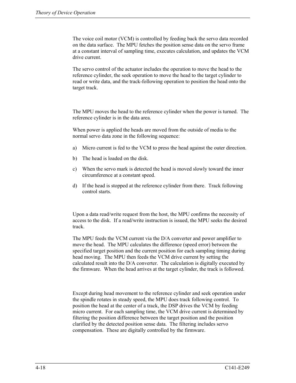 4 actuator motor control | FUJITSU MHW2120BS User Manual | Page 72 / 296