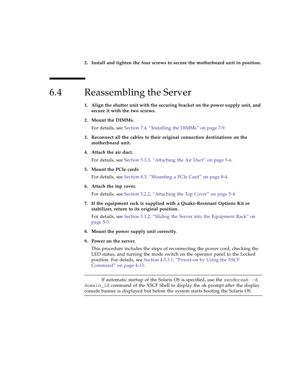 4 reassembling the server, Reassembling the server | FUJITSU SPARC ENTERPRISE M3000 User Manual | Page 117 / 212