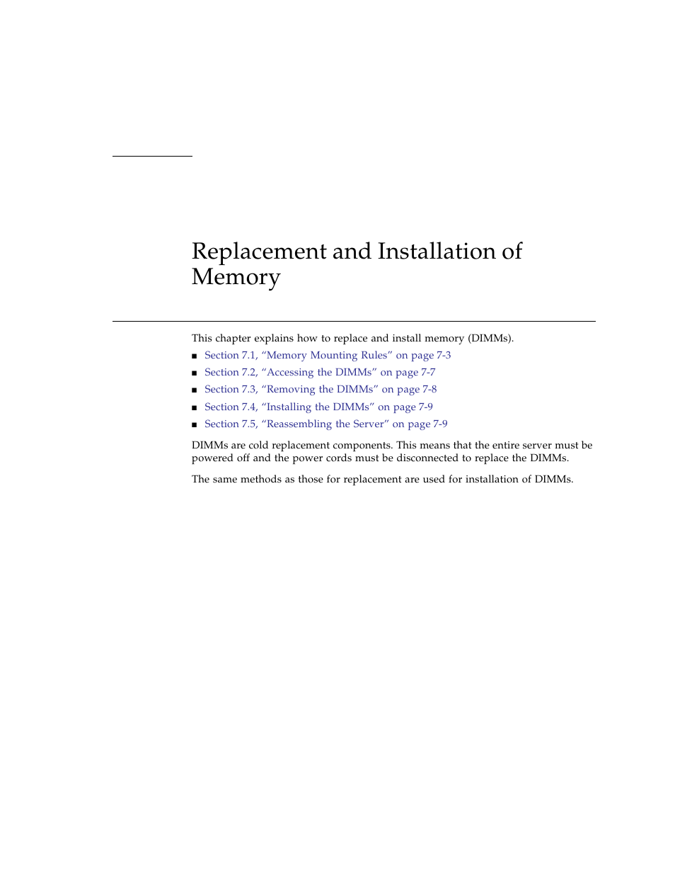 Replacement and installation of memory, Chapter 7 | FUJITSU SPARC ENTERPRISE M3000 User Manual | Page 119 / 212