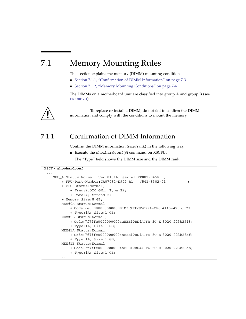 1 memory mounting rules, 1 confirmation of dimm information, Memory mounting rules | Confirmation of dimm information | FUJITSU SPARC ENTERPRISE M3000 User Manual | Page 121 / 212