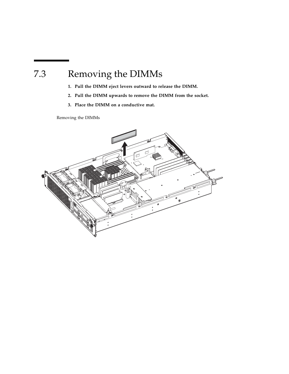 3 removing the dimms, Removing the dimms | FUJITSU SPARC ENTERPRISE M3000 User Manual | Page 126 / 212