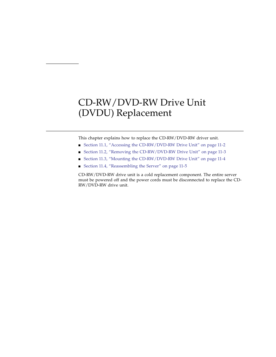 Cd-rw/dvd-rw drive unit (dvdu) replacement, Chapter 11 | FUJITSU SPARC ENTERPRISE M3000 User Manual | Page 147 / 212