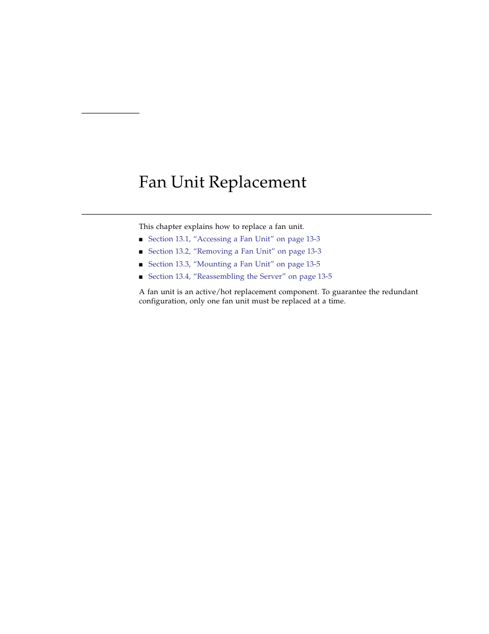 Fan unit replacement, Chapter 13 | FUJITSU SPARC ENTERPRISE M3000 User Manual | Page 159 / 212