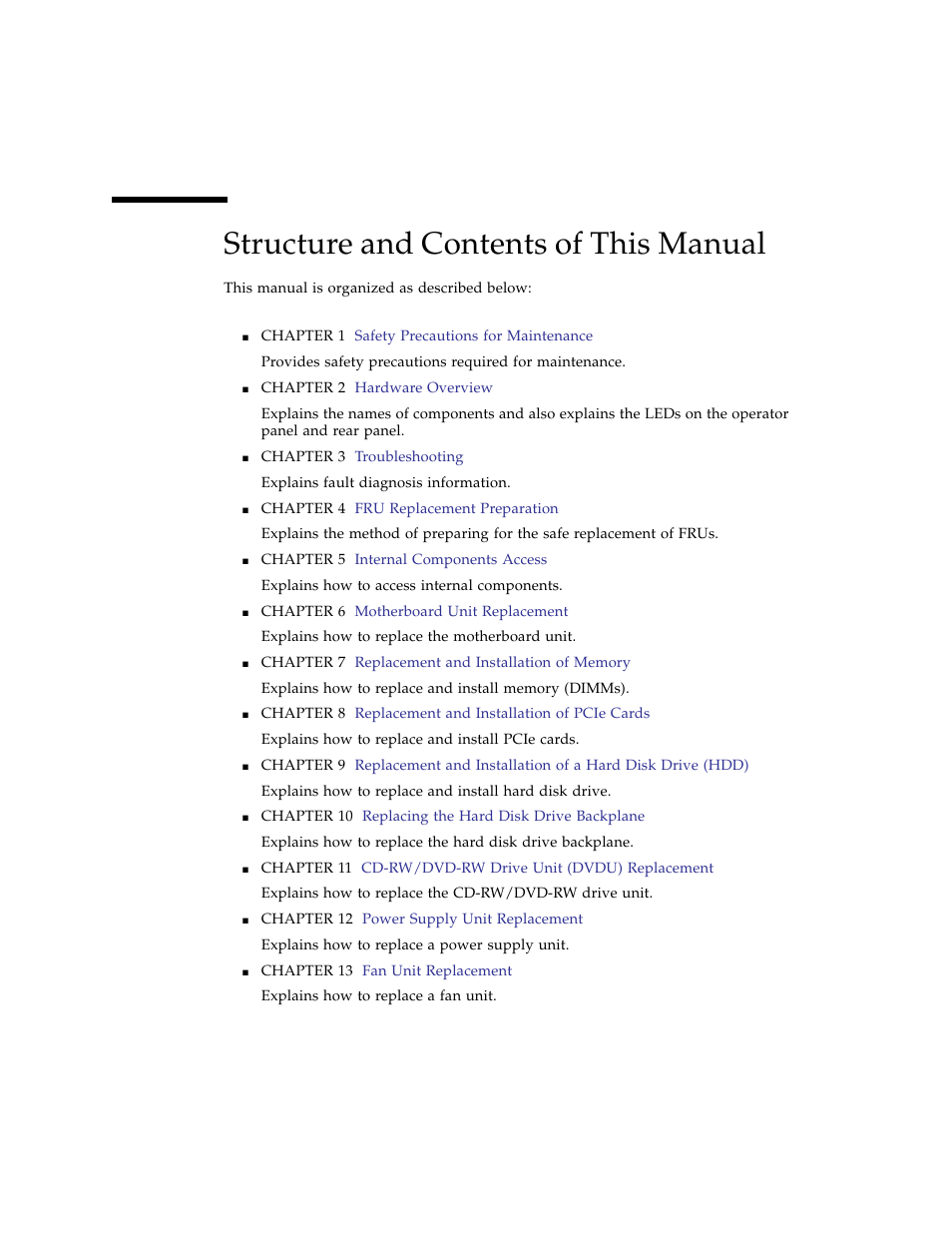 Structure and contents of this manual | FUJITSU SPARC ENTERPRISE M3000 User Manual | Page 16 / 212