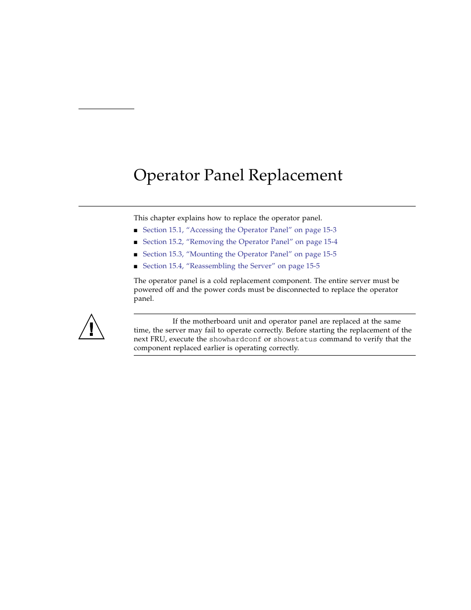 Operator panel replacement, Chapter 15 | FUJITSU SPARC ENTERPRISE M3000 User Manual | Page 173 / 212