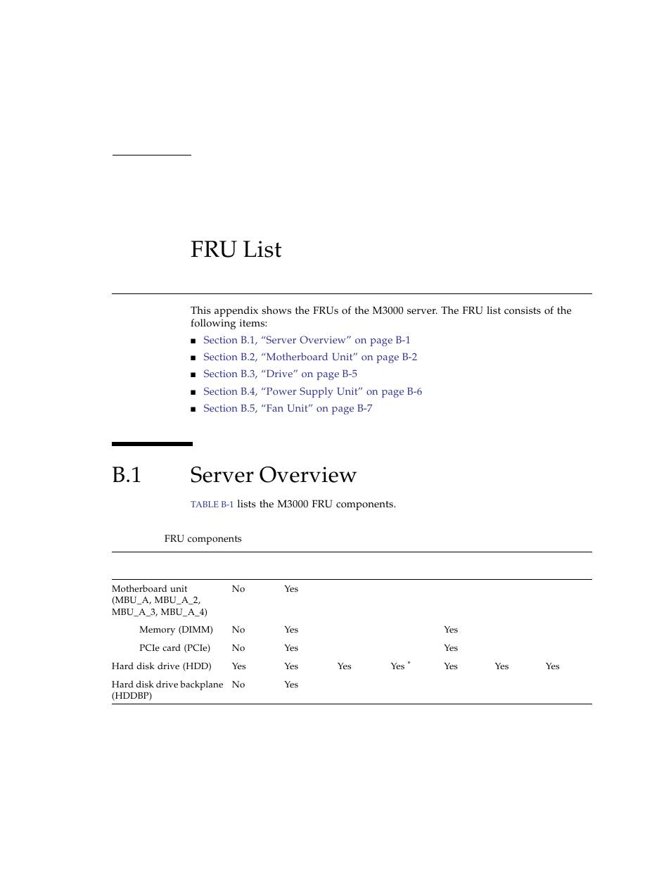 Fru list, B.1 server overview, B. fru list | Server overview | FUJITSU SPARC ENTERPRISE M3000 User Manual | Page 183 / 212