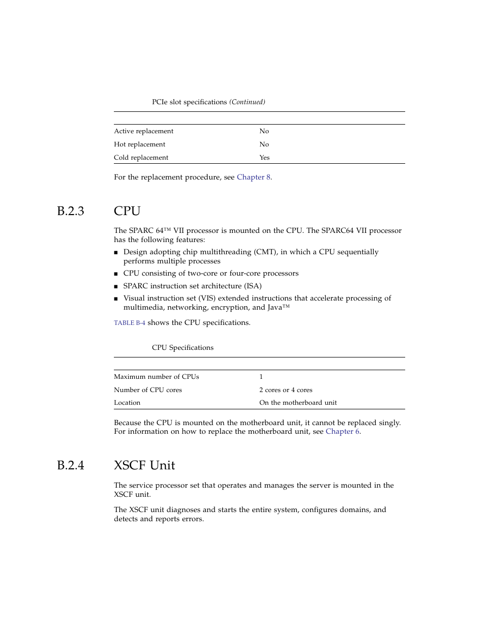 B.2.3 cpu, B.2.4 xscf unit, B.2.3 | B.2.4, Xscf unit | FUJITSU SPARC ENTERPRISE M3000 User Manual | Page 186 / 212