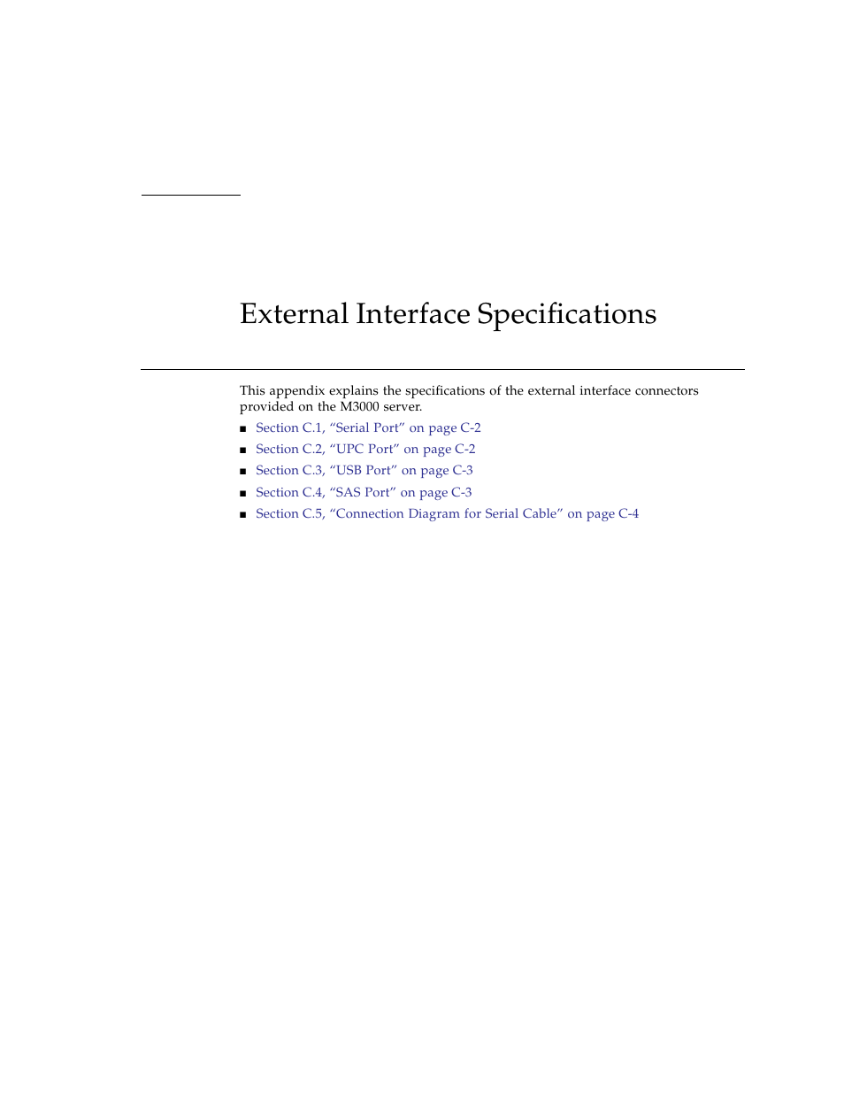 External interface specifications, C. external interface specifications | FUJITSU SPARC ENTERPRISE M3000 User Manual | Page 191 / 212